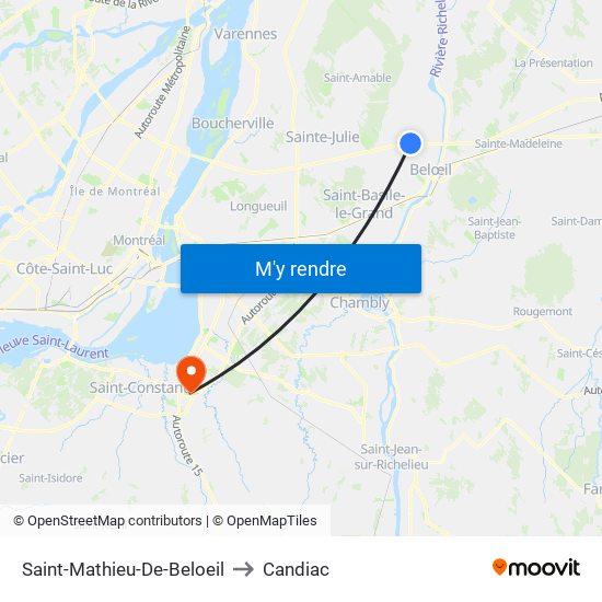 Saint-Mathieu-De-Beloeil to Candiac map