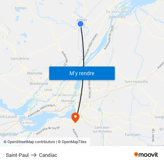 Saint-Paul to Candiac map