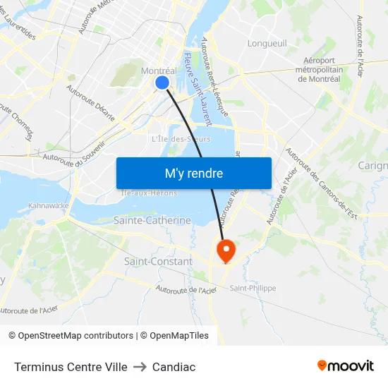 Terminus Centre Ville to Candiac map