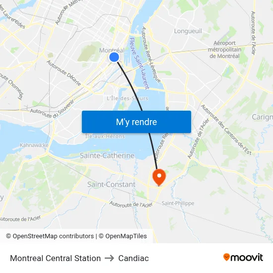 Montreal Central Station to Candiac map