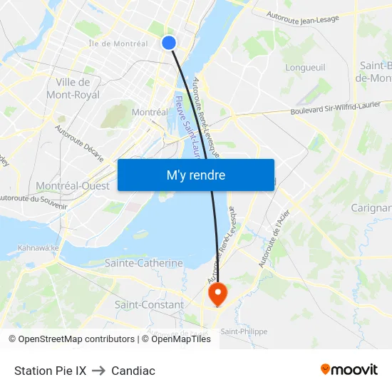 Station Pie IX to Candiac map