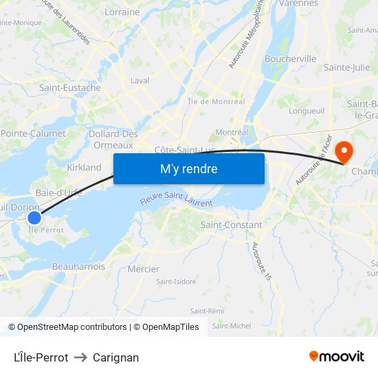 L'Île-Perrot to Carignan map