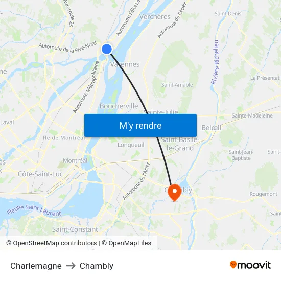 Charlemagne to Chambly map
