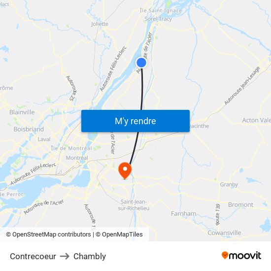 Contrecoeur to Chambly map