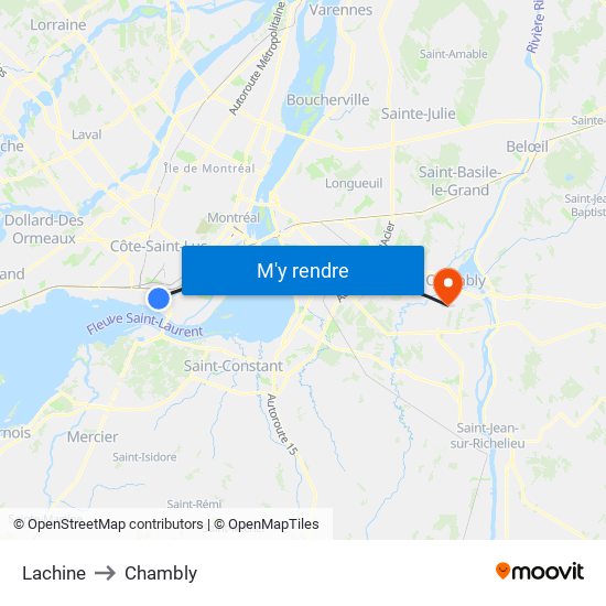 Lachine to Chambly map