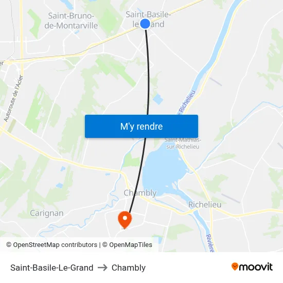 Saint-Basile-Le-Grand to Chambly map