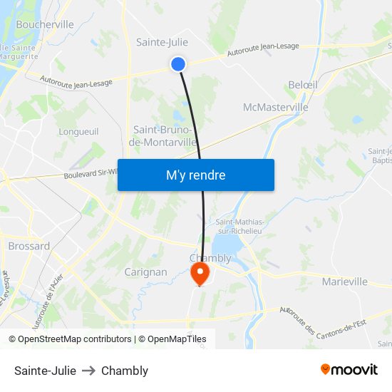 Sainte-Julie to Chambly map