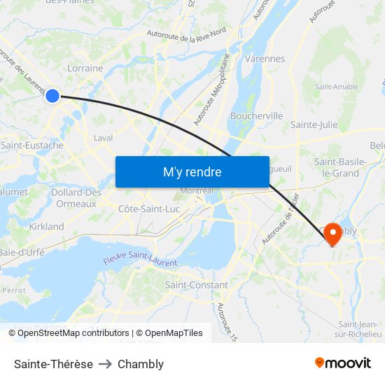 Sainte-Thérèse to Chambly map