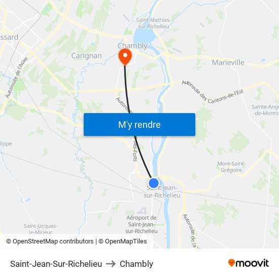 Saint-Jean-Sur-Richelieu to Chambly map