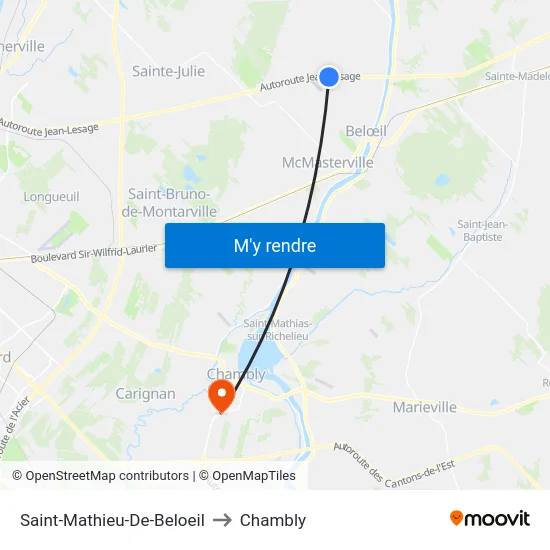 Saint-Mathieu-De-Beloeil to Chambly map
