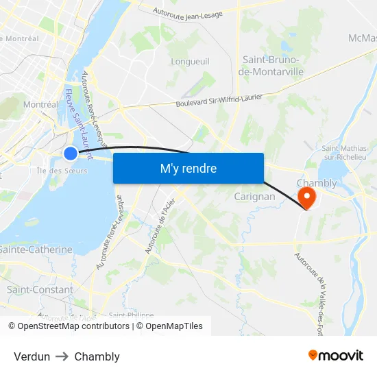 Verdun to Chambly map