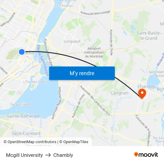 Mcgill University to Chambly map