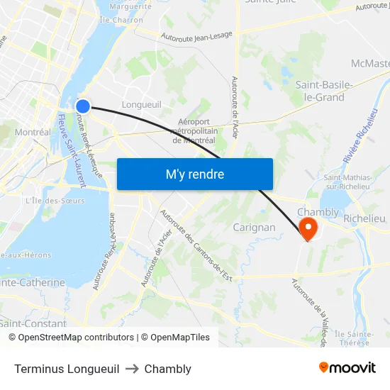 Terminus Longueuil to Chambly map