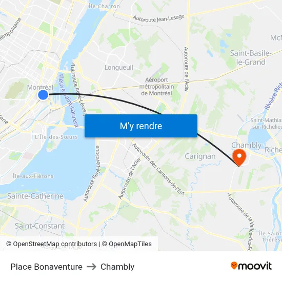 Place Bonaventure to Chambly map