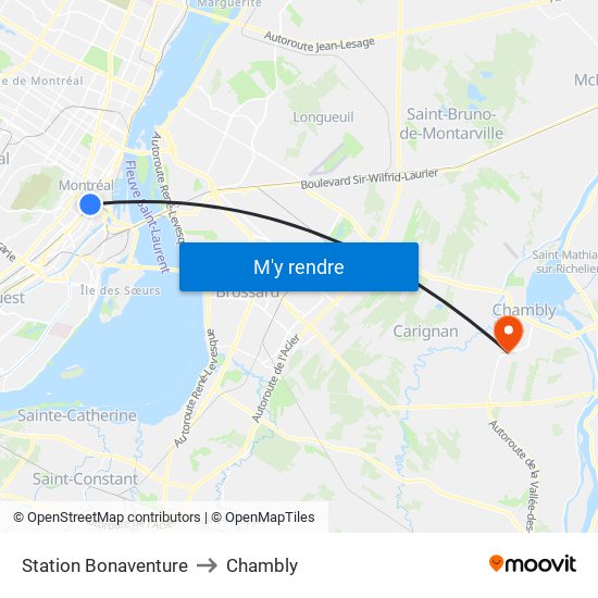 Station Bonaventure to Chambly map