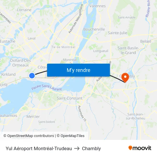 Yul Aéroport Montréal-Trudeau to Chambly map