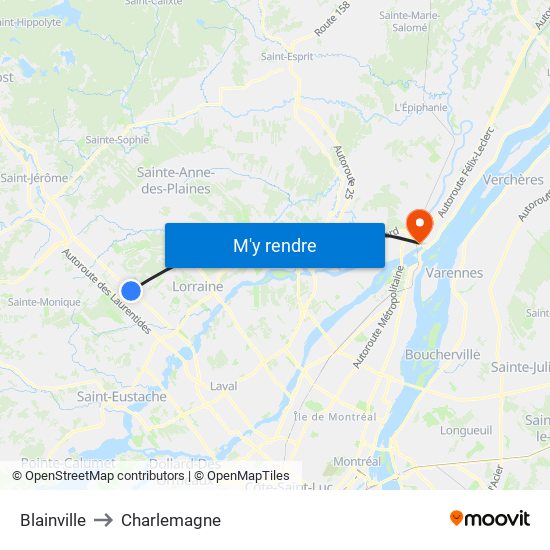 Blainville to Charlemagne map