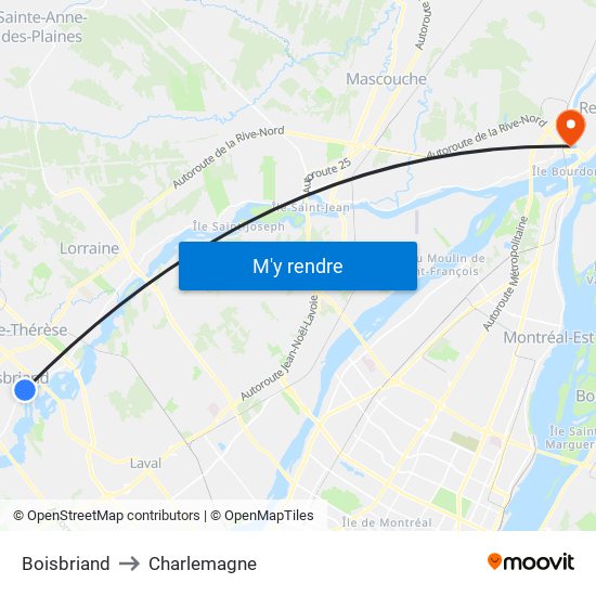 Boisbriand to Charlemagne map