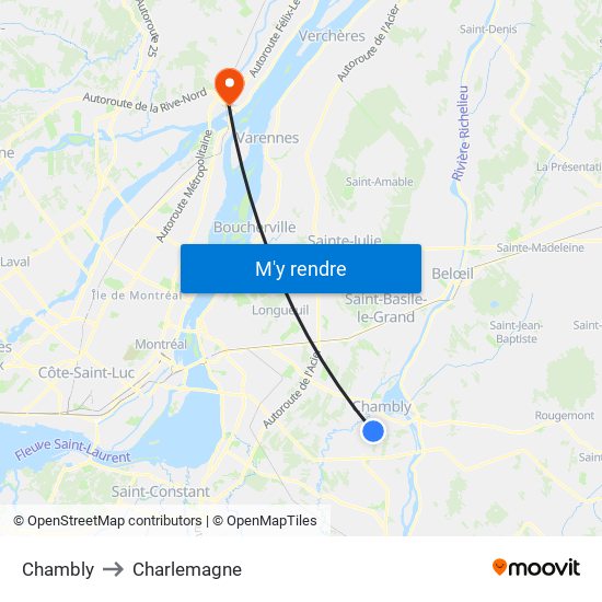 Chambly to Charlemagne map