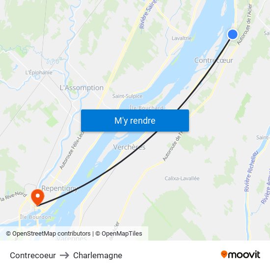 Contrecoeur to Charlemagne map