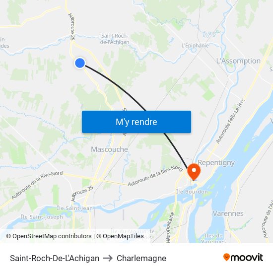Saint-Roch-De-L'Achigan to Charlemagne map