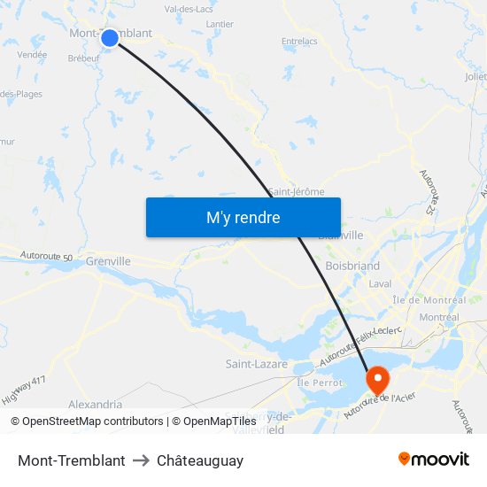 Mont-Tremblant to Châteauguay map