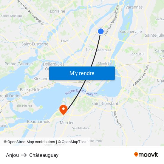 Anjou to Châteauguay map