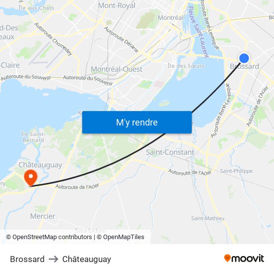 Brossard to Châteauguay map