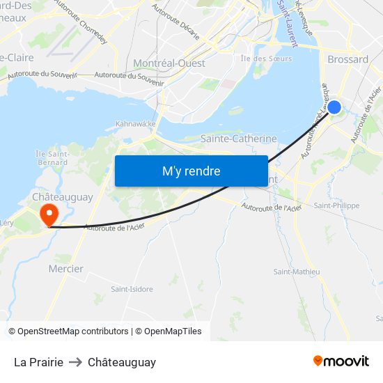 La Prairie to Châteauguay map