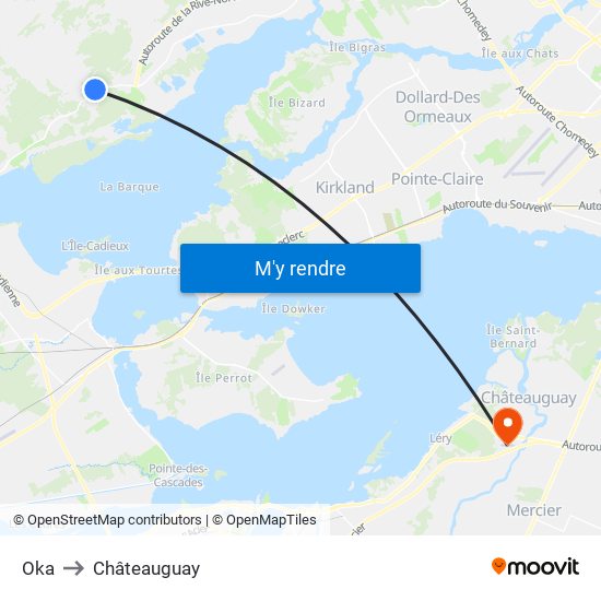 Oka to Châteauguay map