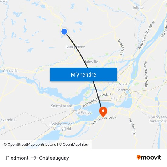 Piedmont to Châteauguay map