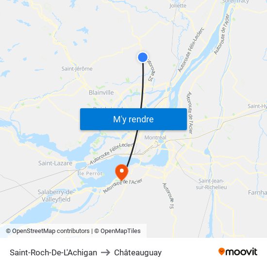 Saint-Roch-De-L'Achigan to Châteauguay map