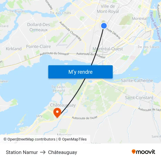 Station Namur to Châteauguay map