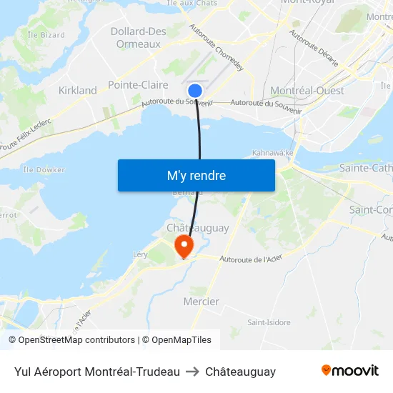 Yul Aéroport Montréal-Trudeau to Châteauguay map