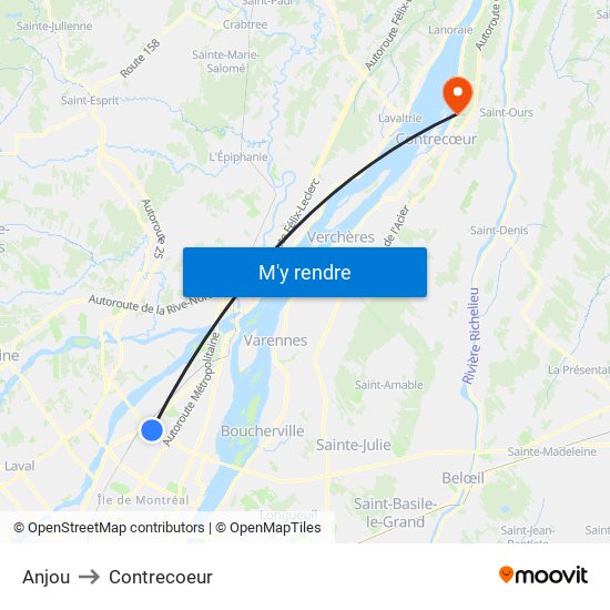Anjou to Contrecoeur map