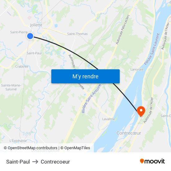 Saint-Paul to Contrecoeur map