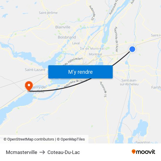 Mcmasterville to Coteau-Du-Lac map