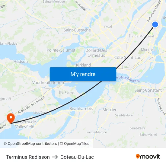 Terminus Radisson to Coteau-Du-Lac map