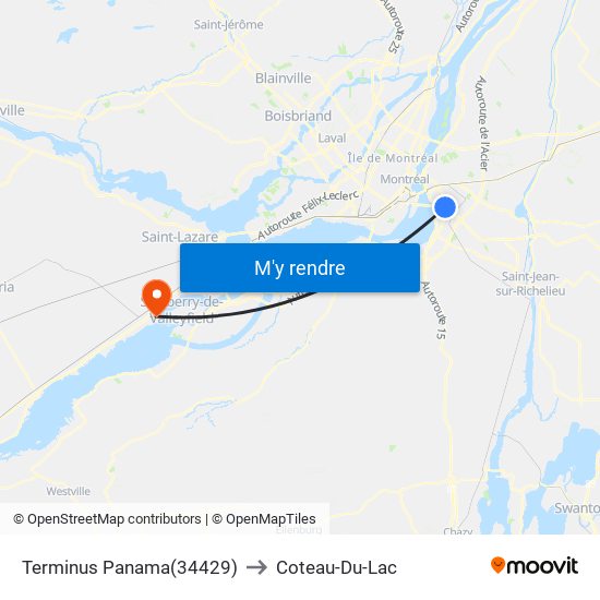 Terminus Panama to Coteau-Du-Lac map