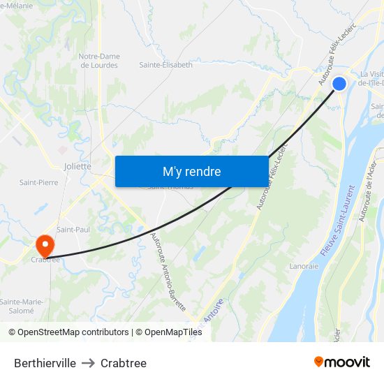 Berthierville to Crabtree map