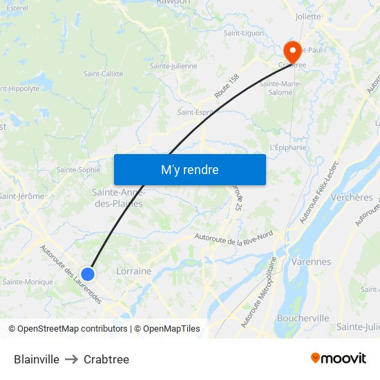 Blainville to Crabtree map