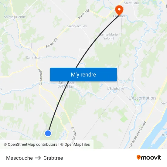 Mascouche to Crabtree map