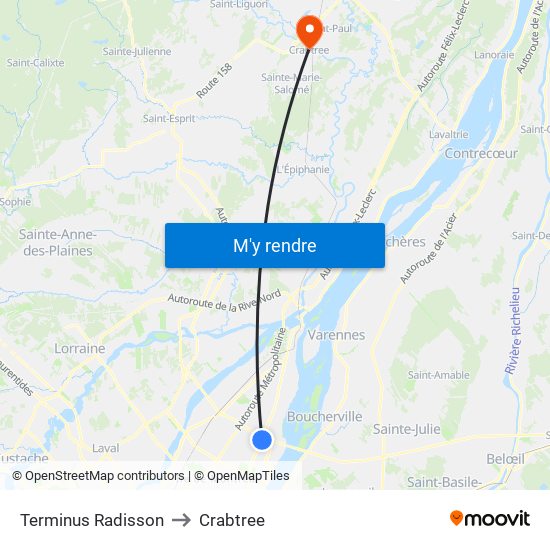 Terminus Radisson to Crabtree map