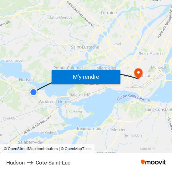 Hudson to Côte-Saint-Luc map