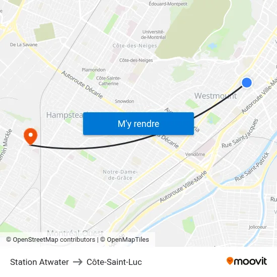 Station Atwater to Côte-Saint-Luc map