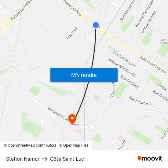 Station Namur to Côte-Saint-Luc map