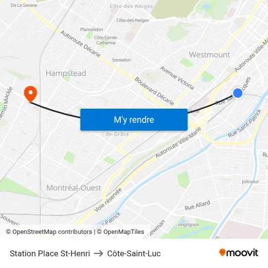 Station Place St-Henri to Côte-Saint-Luc map