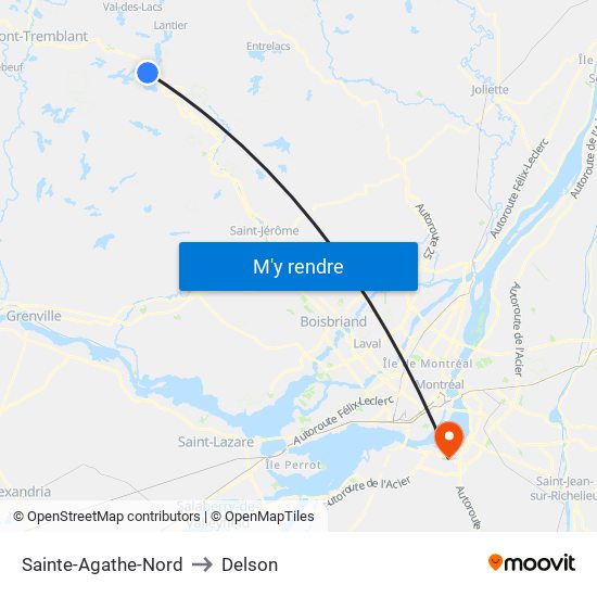 Sainte-Agathe-Nord to Delson map