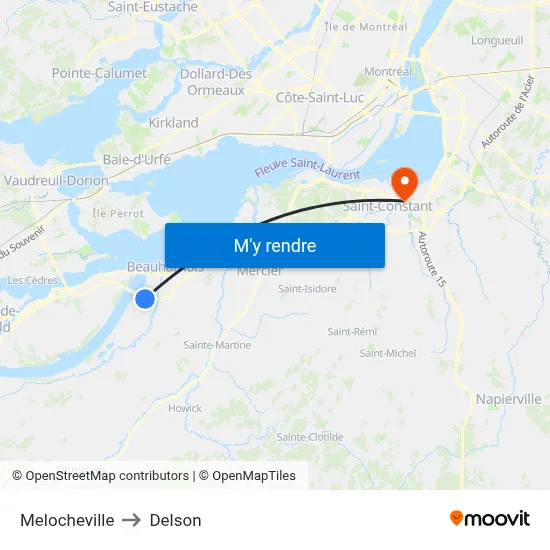 Melocheville to Delson map