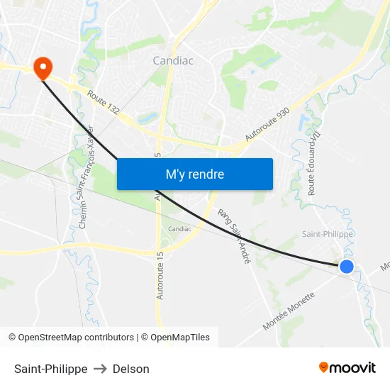 Saint-Philippe to Delson map
